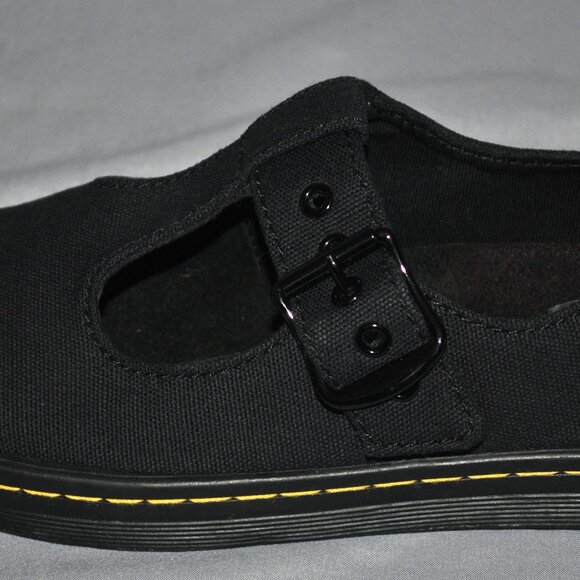 New Dr. Martens T-Bar Mary Janes Size 6 Black Canvas Woolwich Shoes - Picture 4 of 7